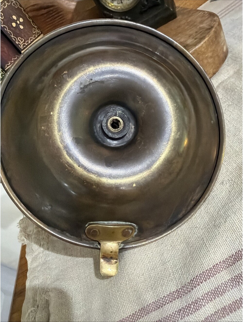 Antique Large Brass Candle Holder Chamberstick Finger Loop Pushup Colonial - Picture 7 of 9